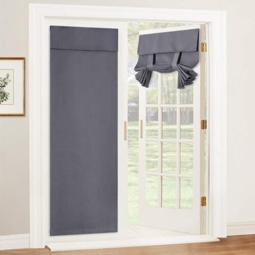 Blackout French Door Curtain for Kitchen Front Back Door Window | Self Adhesive No Drill, Privacy Thermal Insulated, For Patio Glass Door Window, Renter Friendly, W26 x L69, Grey, 1 Panel