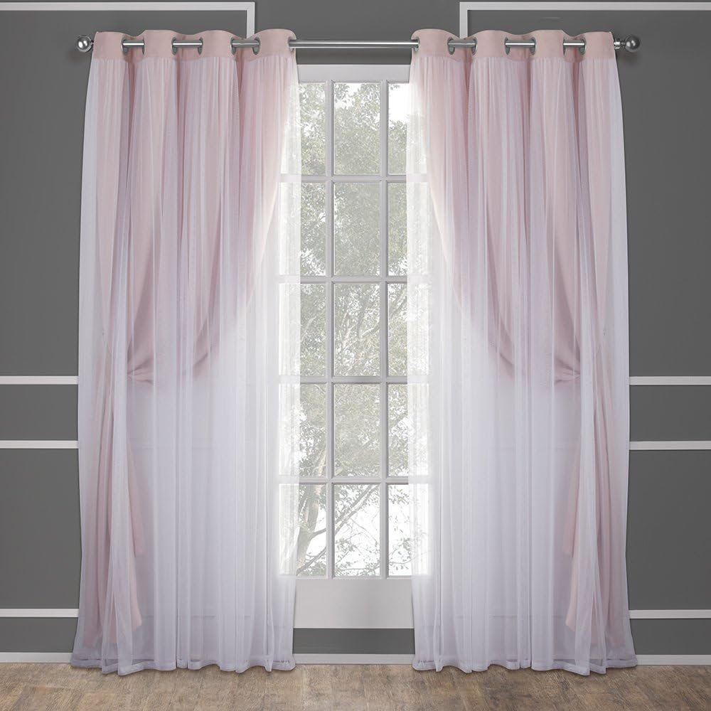 Double Layer Indoor Curtains, Sheer and Room Darkening Blackout, Grommet Top, Energy Efficient, 2-Pack Set, 52"x84", Rose Blush - Image 2