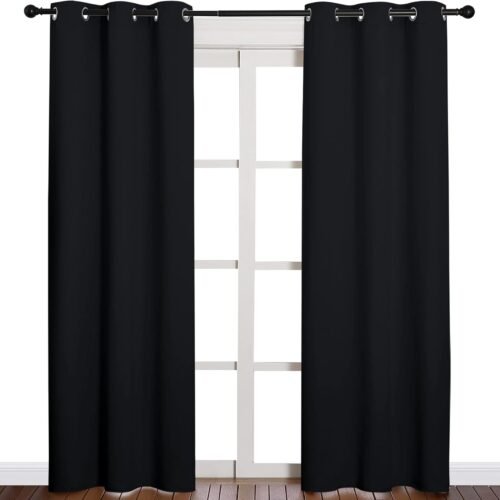Thermal Insulated Black Blackout Curtains/Drapes 84 inches Length 2 Panels Set for Living Room, 42 inches Wide, Privacy Sound Reducing Room Darkening Draperies Window Treatment