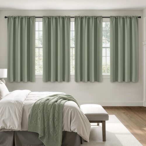 4 Panels Set Sage Green Blackout Curtains 63 Inch Length Bedroom | Thermal Curtains for Summer Heat, Light Blocking Privacy Window Drapes, Top&Bottom Rod Pocket