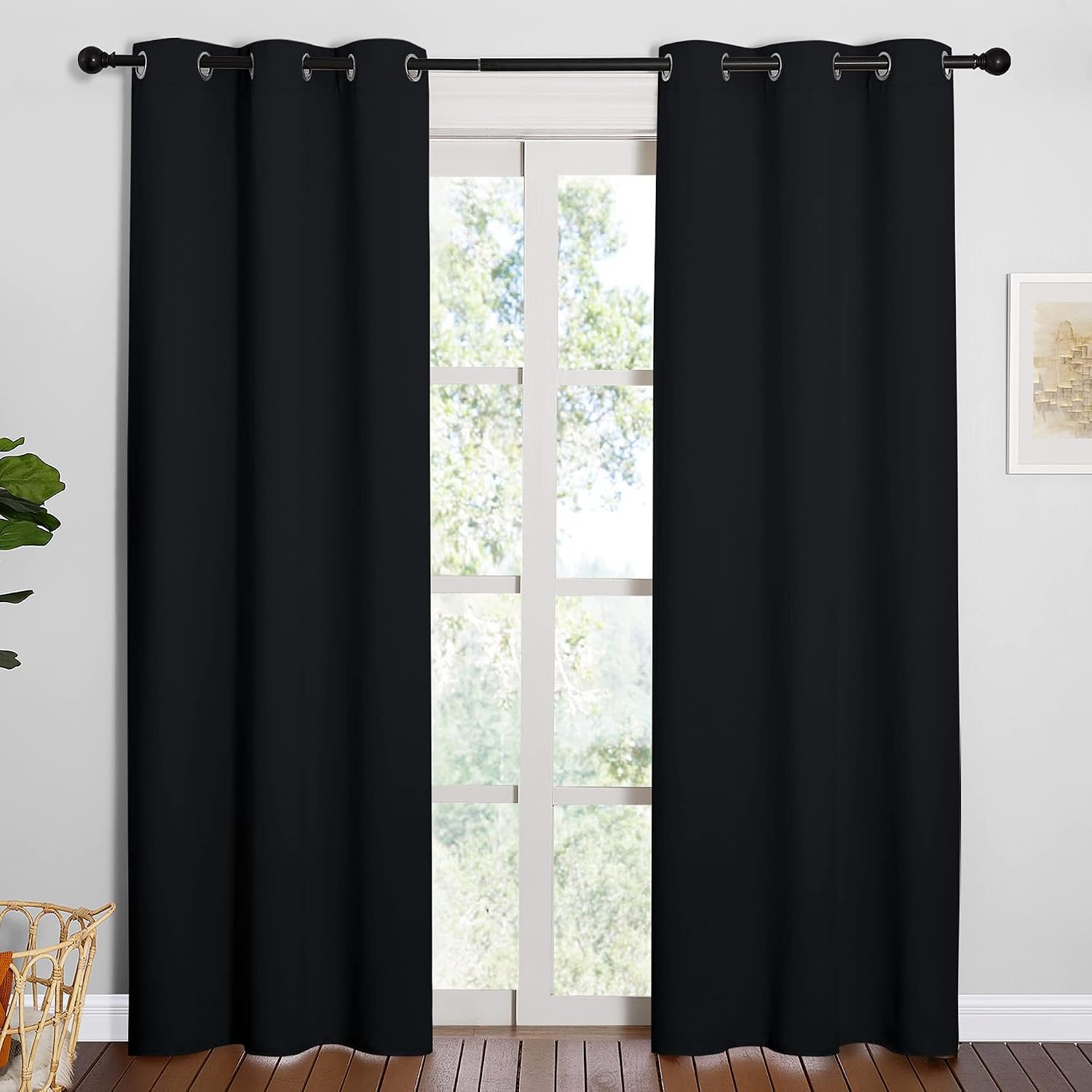 Thermal Insulated Black Blackout Curtains/Drapes 84 inches Length 2 Panels Set for Living Room, 42 inches Wide, Privacy Sound Reducing Room Darkening Draperies Window Treatment - Image 2