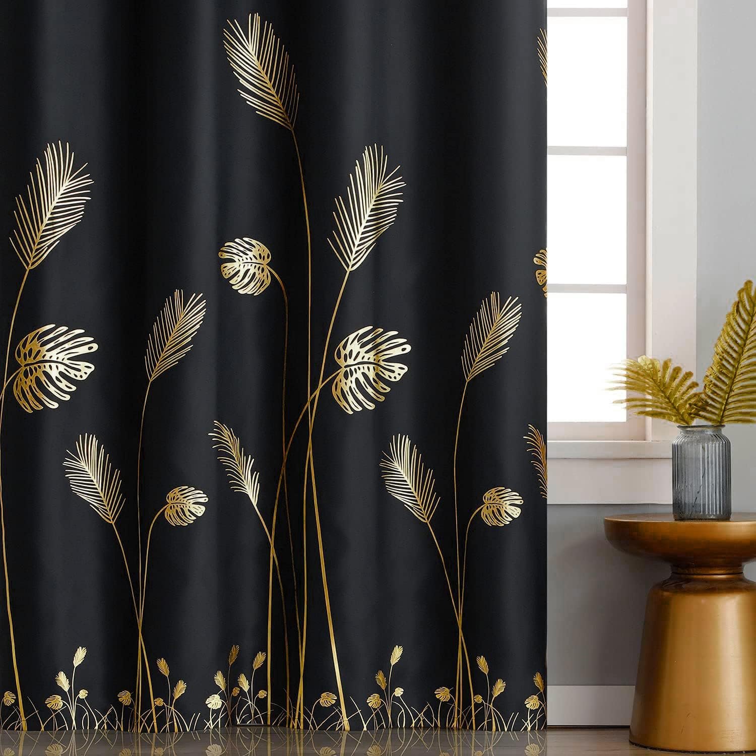Black Blackout Curtains for Bedroom 84 Inches Long, Room Darkening Grommet Thermal Insulated Curtains for Living Room, Light Blocking Drapes with Gold Print Design,52Wx84L,2 Panels - Image 2