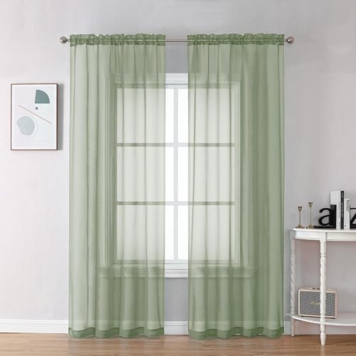 Bedroom Curtains 2 Panel Sets 84" Inch Length - Transparent Light Weight Soft Window Treatment Panels for Study Room/Living Room/Guest Room, Sage Green, Per Panel W42 X L84 inches