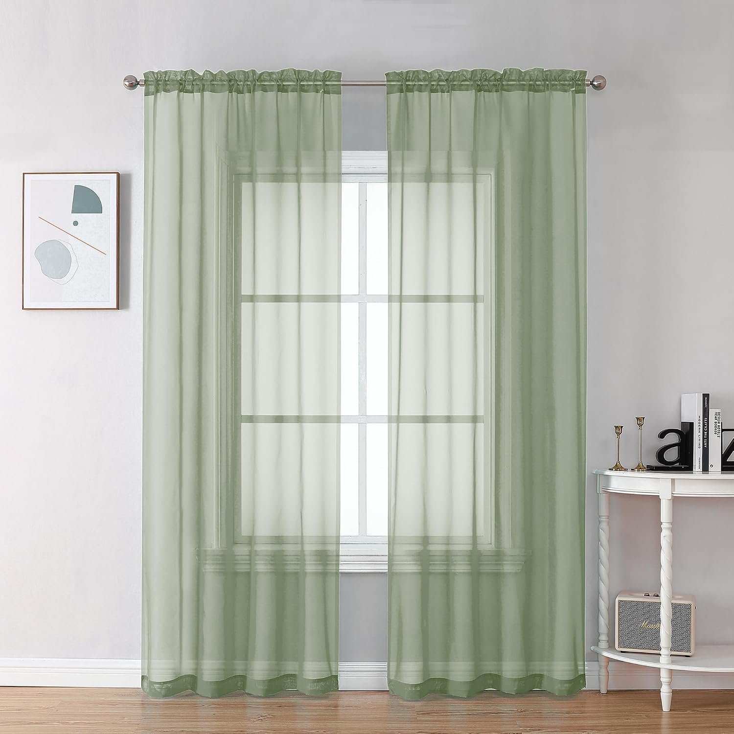 Bedroom Curtains 2 Panel Sets 84" Inch Length - Transparent Light Weight Soft Window Treatment Panels for Study Room/Living Room/Guest Room, Sage Green, Per Panel W42 X L84 inches