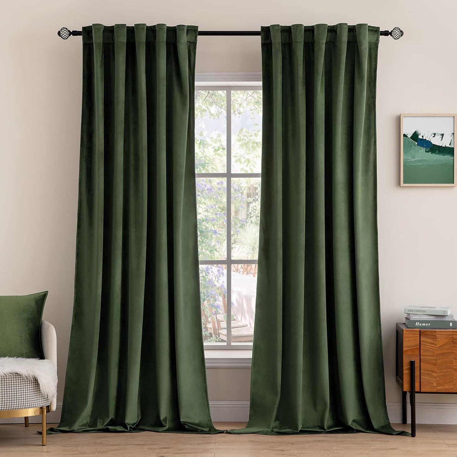 Velvet Curtains 52x84 inches 2 Panels Olive Green Blackout Curtains | Luxury, Bedroom Living Room, Thermal Insulated, Super Soft Window Drapes, Rod Pocket & Back Tab
