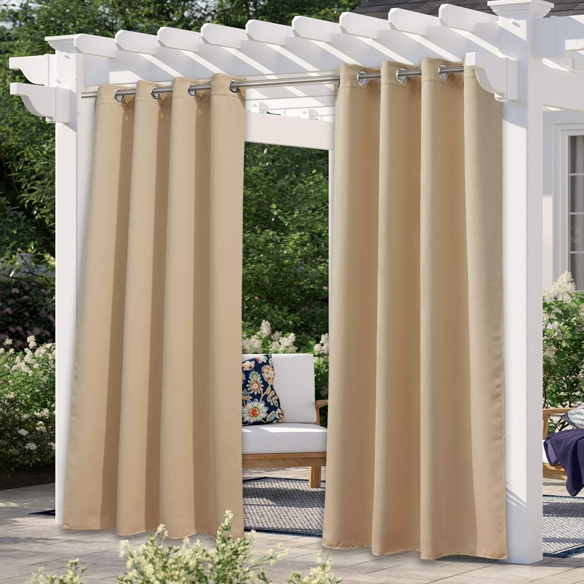 Outdoor Curtains for Patio Waterproof 95" L, Biscotti Beige | Blackout Gazebo Curtain for Pergola/Porch Weatherproof, UV & Privacy Protection Outside Drape, W52 x L95 in, 1 Panel