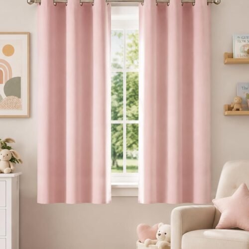 Blush Pink Blackout Curtains 63 Inches Long 2 Panels for Girls Room, Bedroom, Nursery Thermal Insulated Blackout Drapes Solid Grommet Noise Reducing Window Curtains