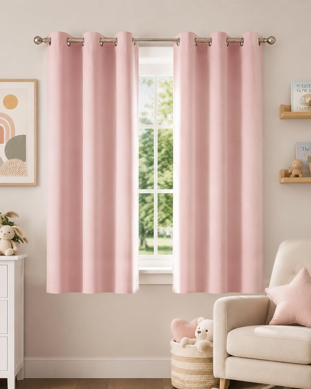 Blush Pink Blackout Curtains 63 Inches Long 2 Panels for Girls Room, Bedroom, Nursery Thermal Insulated Blackout Drapes Solid Grommet Noise Reducing Window Curtains