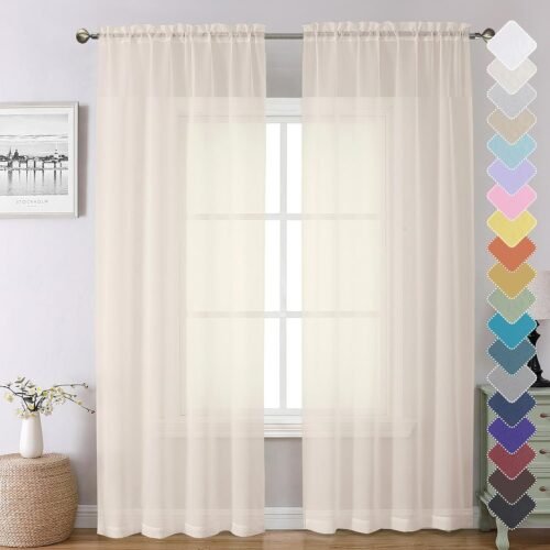 Cream Sheer Curtains 84 Inches Long 2 Panels Set- Light Filtering Curtains for Bedroom, Soft Airy Voile Rod Pocket Living Room Window Drapes, 42Wx84L Inches, 2 PCS
