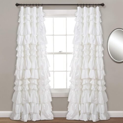 Light Filtering Window Curtain Panel Single 52" W x 84" L White - Drapes - Ruffled Curtains for Bedroom