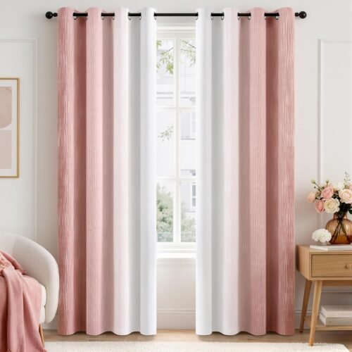 Pink and Greyish White Ombre Blackout Curtains 52Wx84L Set of 2 | Full Room Darkening,Thermal Insulated,84 Inch Long,Grommet Drapes for Bedroom/Living Room,Modern Window Treatments