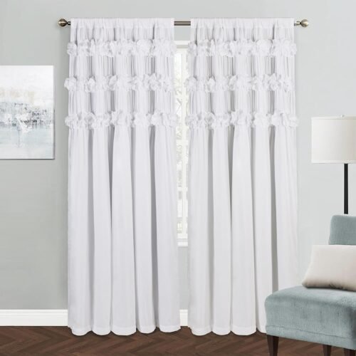 Blackout Drapes 54" x 84" x 2 Panels, Handmade Ruffles | Butterfly Flower Accents Heat Blocking Window Curtain, Thermal Insulated, Soundproof & Light Reducing Curtains