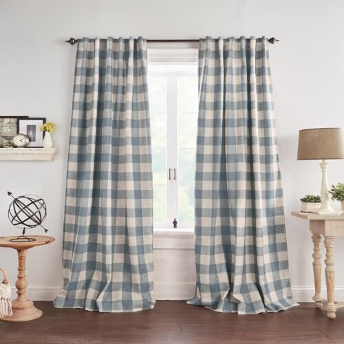 Buffalo Check Blackout Window Curtain, Chambray - 52" W x 84" L