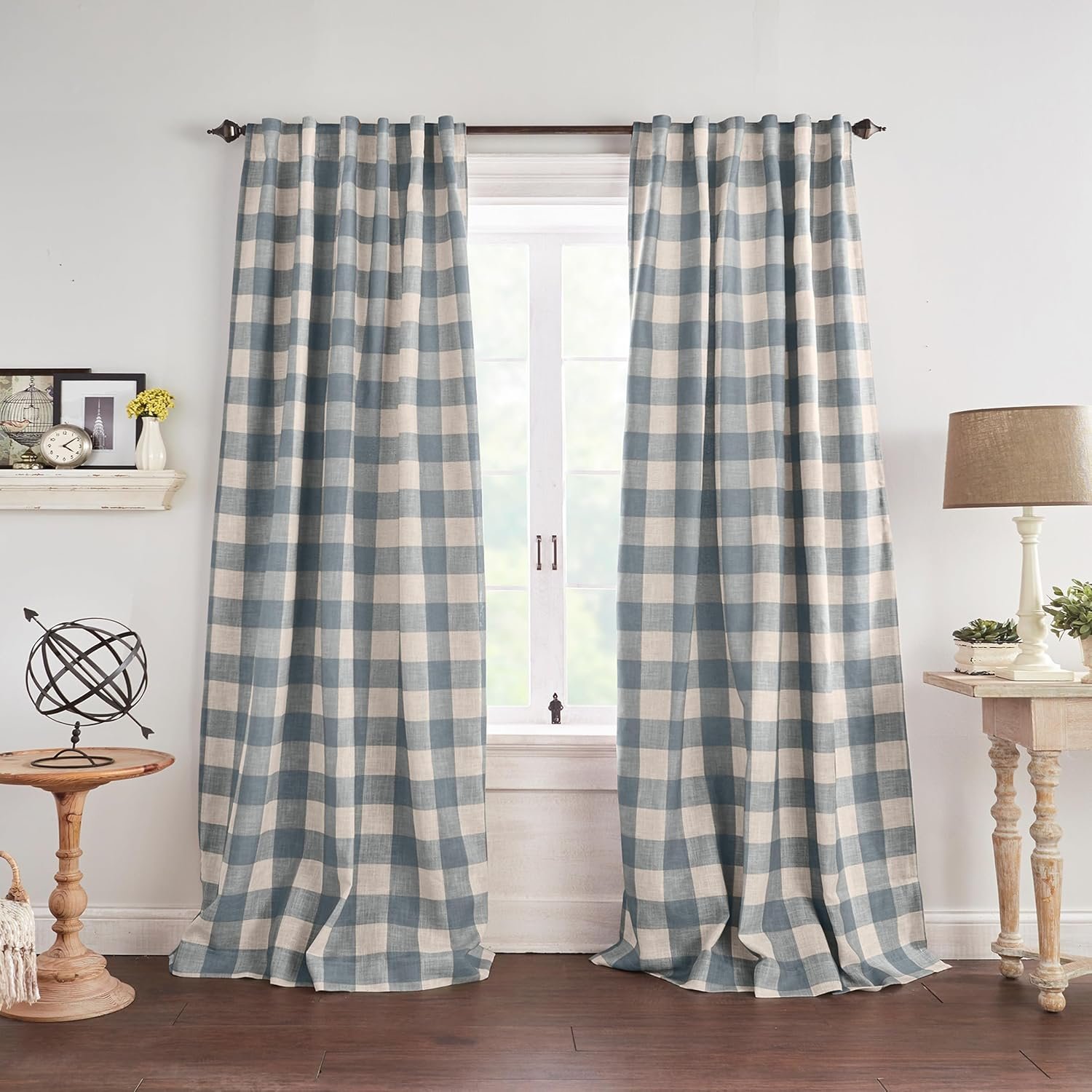 Buffalo Check Blackout Window Curtain, Chambray - 52" W x 84" L