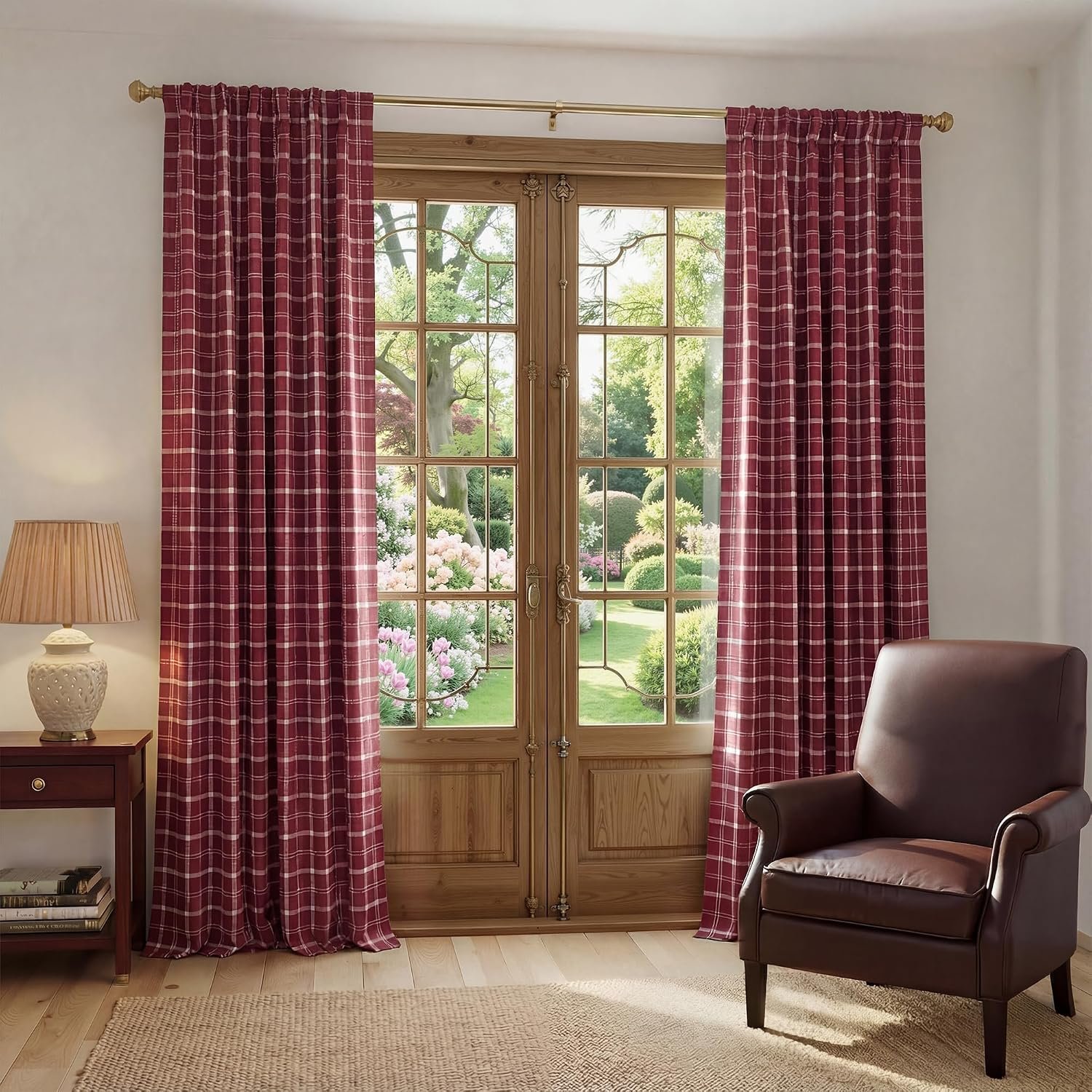 Red 100% Blackout Buffalo Plaid Check Curtain Panels | Rod Pocket Back Tab Curtain Drape Room Darkening Thermal Insulated Window Treatment for Bedroom/Living Room, 52"x 84" - Image 2