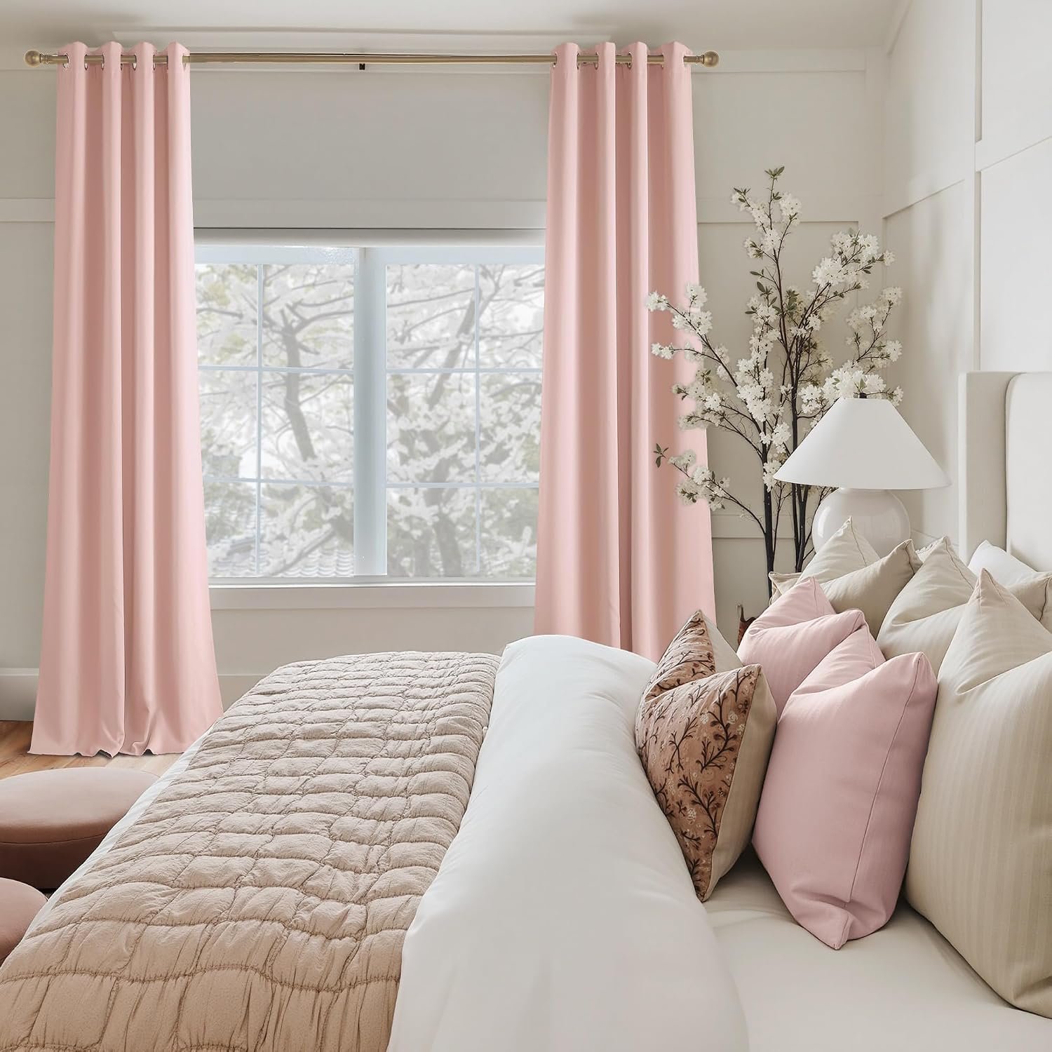 Blush Pink Blackout Curtains 63 Inches Long 2 Panels for Girls Room, Bedroom, Nursery Thermal Insulated Blackout Drapes Solid Grommet Noise Reducing Window Curtains - Image 2