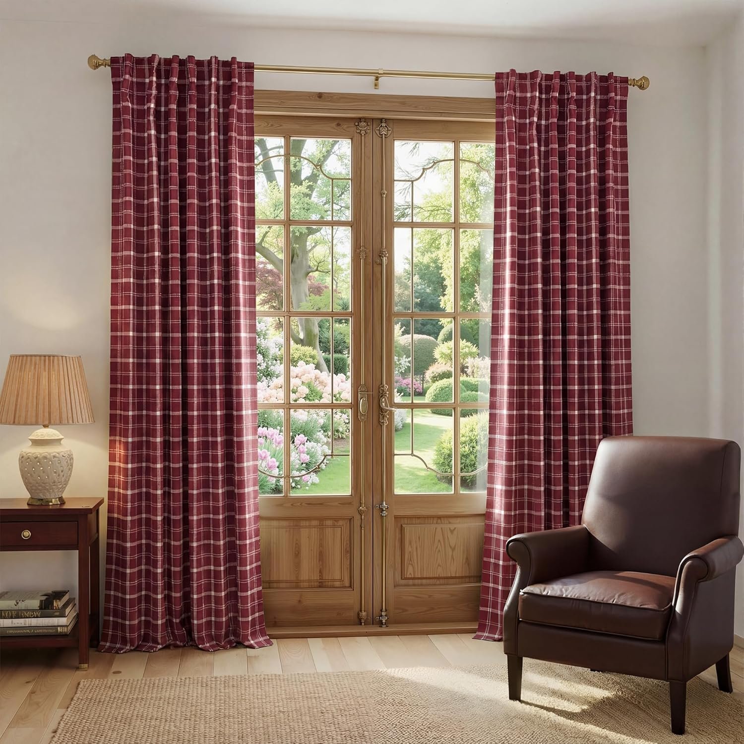 Red 100% Blackout Buffalo Plaid Check Curtain Panels | Rod Pocket Back Tab Curtain Drape Room Darkening Thermal Insulated Window Treatment for Bedroom/Living Room, 52"x 84"
