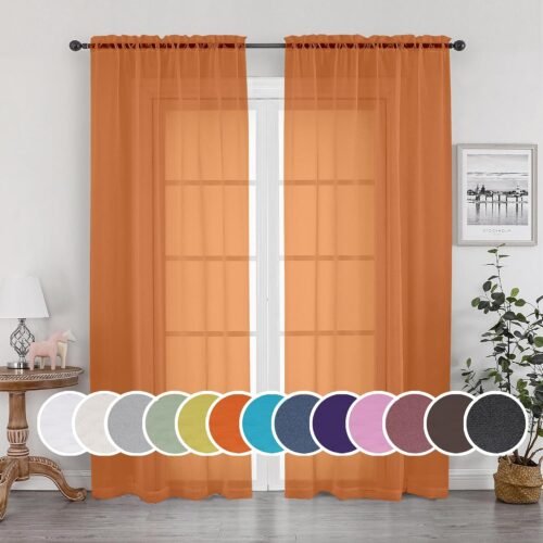 Sheer Orange Curtains, Sheer Curtains 84 inch Length 2 Panels Set, Rod Pocket Voile Fimly Sheer Drapes for Living Room/Bedroom, 2pcs, Each 42" W x 84" L
