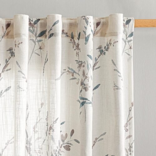 84-Inch Sheer Curtains (Set of 2) – Linen-Blend Farmhouse Style Drapes for Living Room & Bedroom – Light-Filtering & Privacy-Enhancing – Floral Print – Classic Home Decor