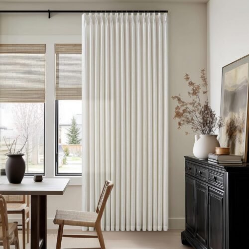 94 Inch Linen Semi Sheer Pinch Pleat Boho Curtains Natural 50 Inch Wide | Pleated Linen Blend Curtains, for Living Room Bedroom, Farmhouse Light Filtering Drapes, for Track System, Cream Ivory, 50x94