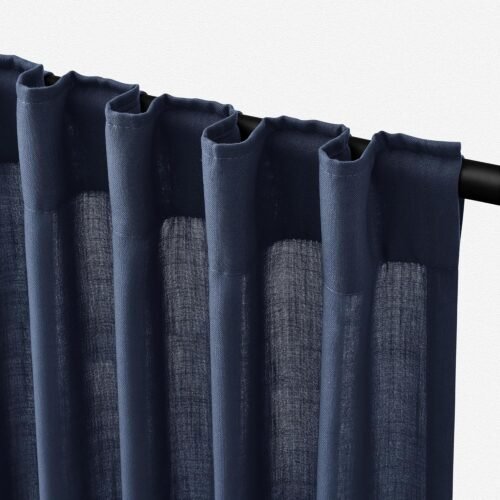 Navy Linen Curtains 84 Inch Long 2 Panels for Living Room | Navy Blue Light Filtering Semi Sheer Curtain,Back Tab Pocket Pleated Look,Boho Textured Privacy Drapes for Bedroom Window